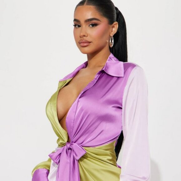 Satin Mini Dress - Purple/combo - Picture 1 of 2